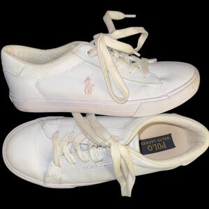 Polo Ralph Lauren White RF100725 Eastern II Comfort Girls 2.5 Sneakers Pink Logo